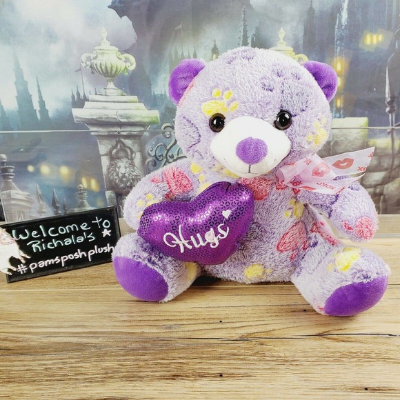 Publix Teddy Bear Plush, 11" HUGS xoxo, Purple, Paw Print, Stuffed Animal - Picture 1 of 6